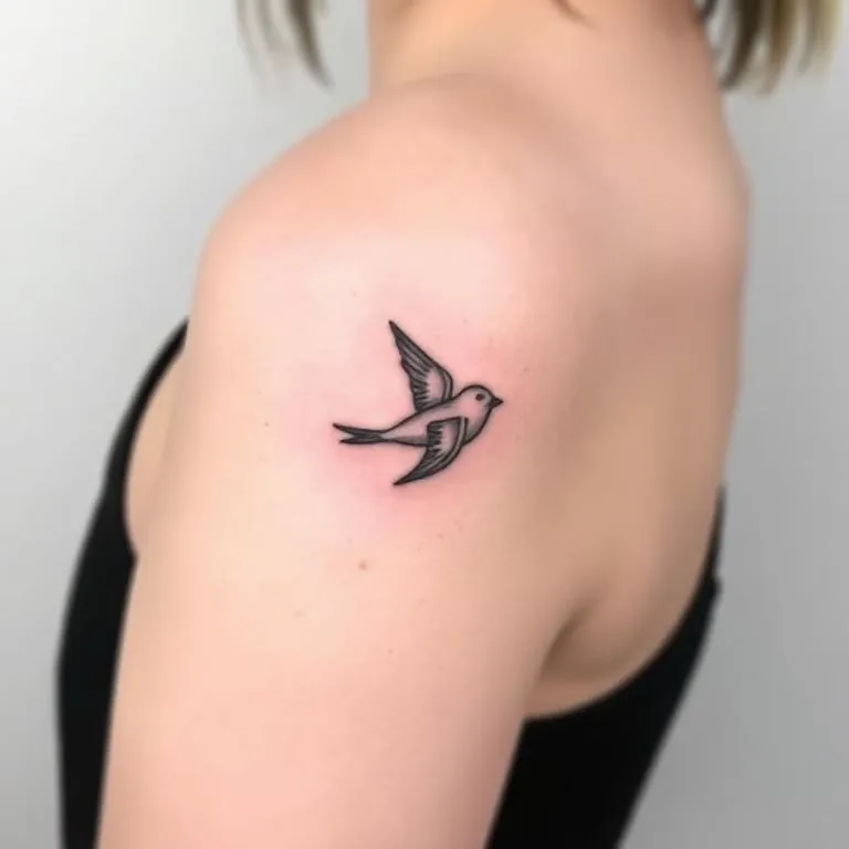 Minimal swallow bird tattoo on shoulder